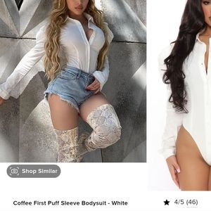 Coffee First Puff Sleeve Bodysuit - White.